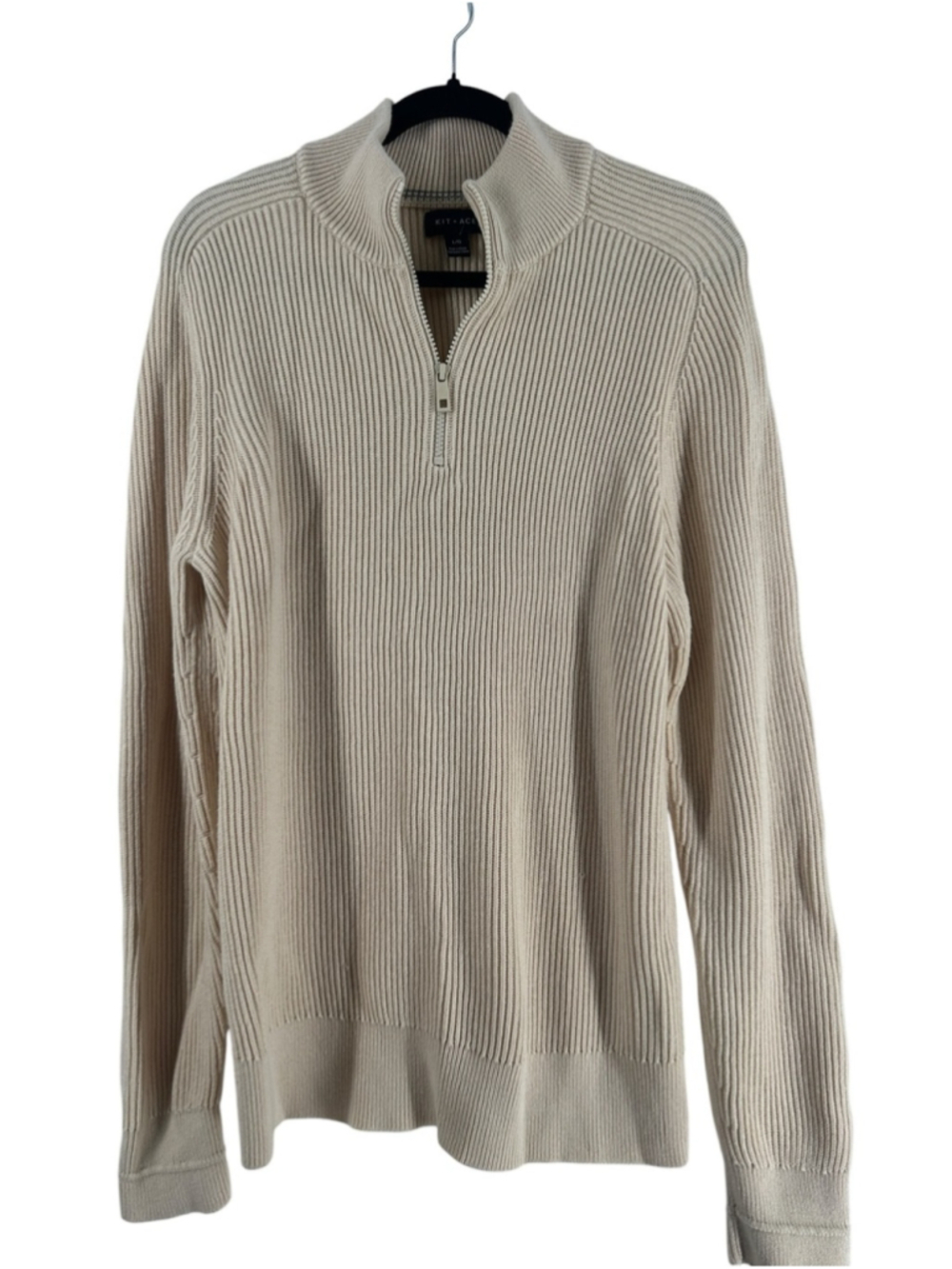 Kit & Ace 1/4 zip cream Ribbed Sweater wool blend sz lg